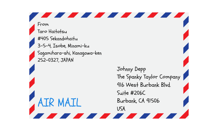 国際郵便宛先を封筒に直接記入