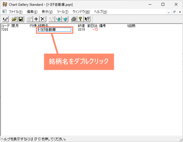 銘柄名をダブルクリック