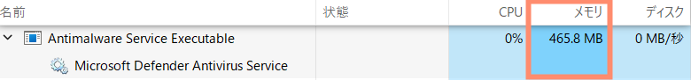 Windows Defenderメモリ使用量
