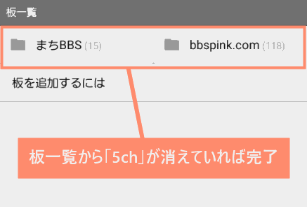 板一覧から「5ch」が消えていれば完了